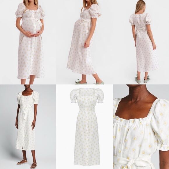 Sleeper Brigette Daisy Print 100% Linen Square Neck Midi Dress XL - Picture 3 of 10